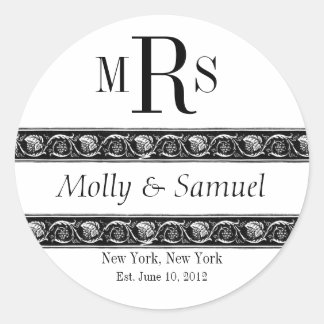 Monogramm Logo-Verzierte Namen Datum Hochzeitssymb Runder Aufkleber