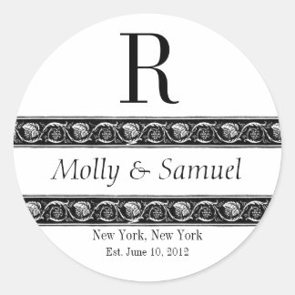 Monogramm Logo-Verzierte Namen Datum Hochzeitssymb Runder Aufkleber