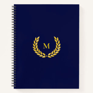 Monogramm & Lorbeer auf Navyblau Notizblock