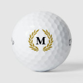Monogramm Lorbeerkranz in Gold Golfball (Vorderseite)