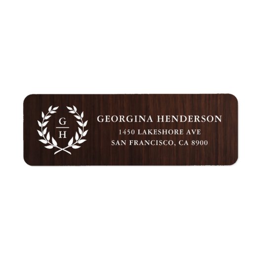 Monogramm Lorbeerkranz rustikales Holz Muster (Vorne)