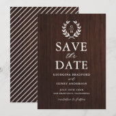 Monogramm Lorbeerkranz Rustikales Holz Save-the-Da Save The Date (Vorne/Hinten)