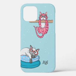 Monogramm Lustige Launische Katzen Trendig Modern iPhone 12 Hülle