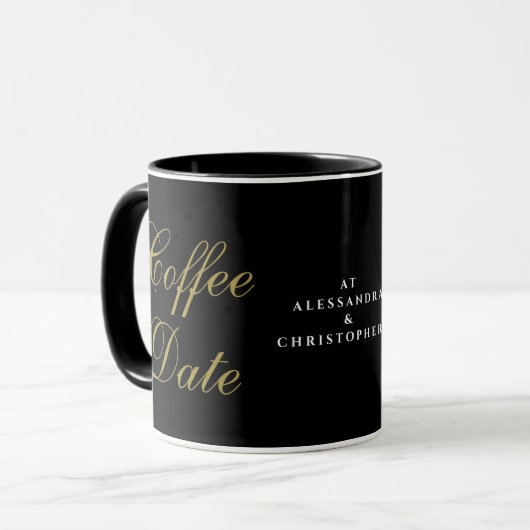 Monogramm lustiger schwarzer goldener Kaffeetreff Tasse (Vorderseite Links)