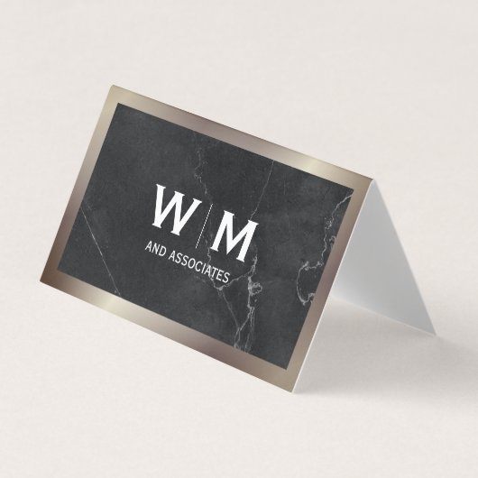 Monogramm | Lux Black Marble Visitenkarten (Vorderseite)