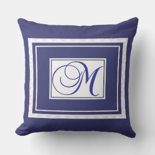 Monogramm M Blau Weiß Schrift Kissen