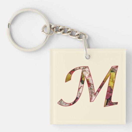 Monogramm M Blumen Schlüsselanhänger (Vorderseite)