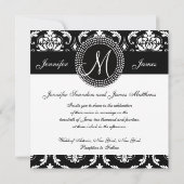 Monogramm M Damast Hochzeitskarten in Schwarz Einladung (Rückseite)