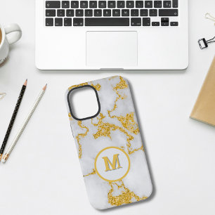 Monogramm M Elegantes Weiß- und Goldmarmor-Muster iPhone 12 Mini Hülle
