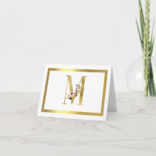 Monogramm M Floral Note Card Gold Karte