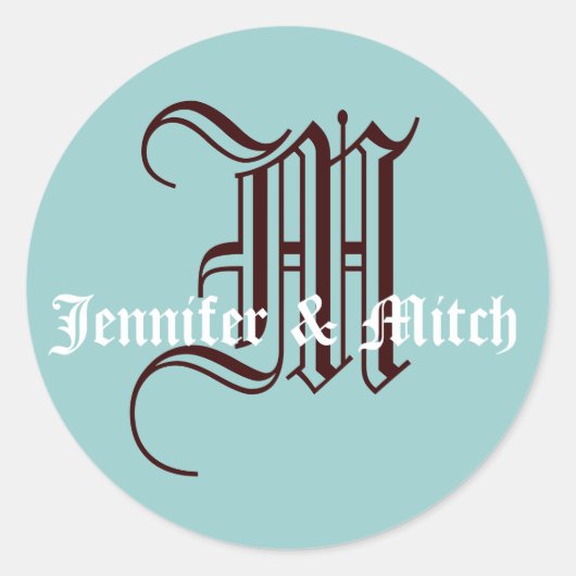 Monogramm M Gastgeschenk Hochzeit Siegel Runder Aufkleber (Vorderseite)