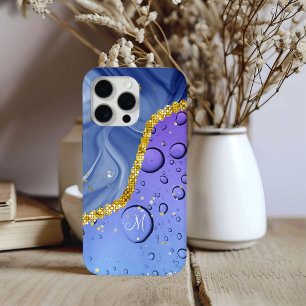 Monogramm M Glam Gold Blau & Lila Tröpfchen Case-Mate iPhone Hülle