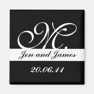 Monogramm M Hochzeit Schwarz & Weiß Save the Date Magnet