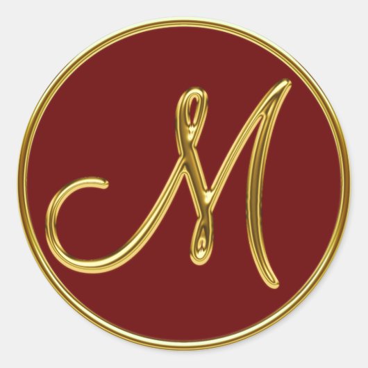Monogramm M in 3D-Gold Runder Aufkleber (Vorderseite)