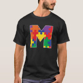 Monogramm M in mehrfarbigen Puzzleteilen T-Shirt (Vorderseite)