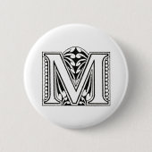 Monogramm M, Letter M, Alphabet M, Schwarz und Wei Button (Vorderseite)