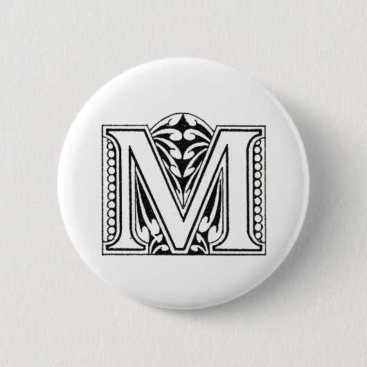 Monogramm M, Letter M, Alphabet M, Schwarz und Wei Button (Vorderseite)