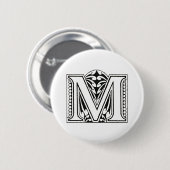 Monogramm M, Letter M, Alphabet M, Schwarz und Wei Button (Vorne & Hinten)