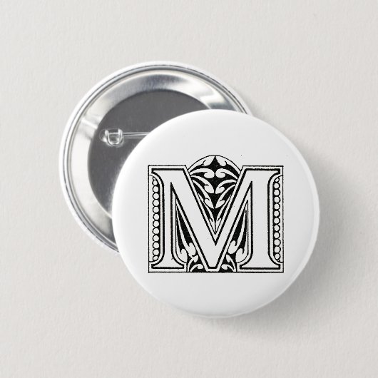 Monogramm M, Letter M, Alphabet M, Schwarz und Wei Button (Vorne & Hinten)