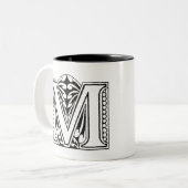 Monogramm M, Letter M, Alphabet M, Schwarz und Wei Zweifarbige Tasse (Vorderseite Links)