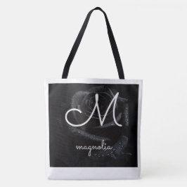 Monogramm M Schwarze Rose Magnolie Wassertropfen F Tasche
