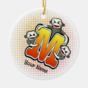 Monogramm M Sockenaffe Keramik Ornament