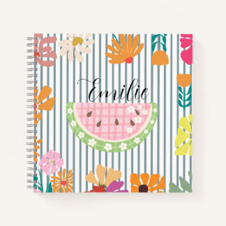 Monogramm Mädchen Blumenmuster Wassermelone gestre Notizblock