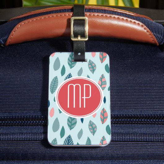 Monogramm Mädchenhaft Verspieltes Blätter Muster Gepäckanhänger (Vorderseite Insitu 2)