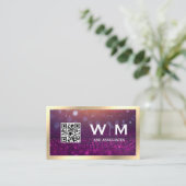 Monogramm | Magenta Bokeh | QR CODE Visitenkarte (Stehend Vorderseite)