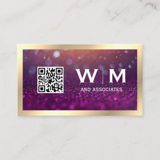 Monogramm | Magenta Bokeh | QR CODE Visitenkarte (Vorderseite)