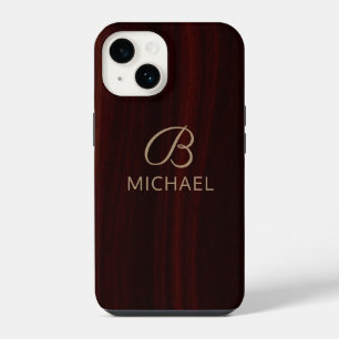 Monogramm Mahagoni Holz Namenszug iPhone 14 Hülle