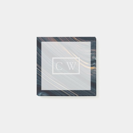 Monogramm| Mahogani Goldsheen Obsidian Post-it Klebezettel (Vorderseite)