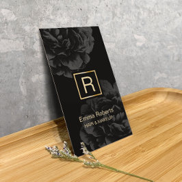 Monogramm Makeup & Hair Stylist Elegant Dark Flora Visitenkarte
