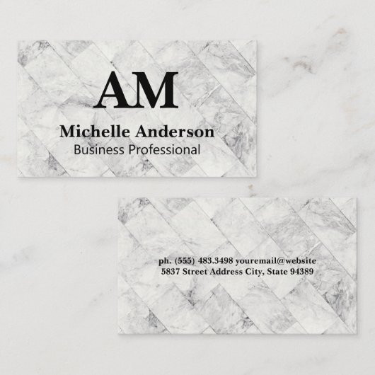 Monogramm | Marble Tile Visitenkarte (Vorne/Hinten)