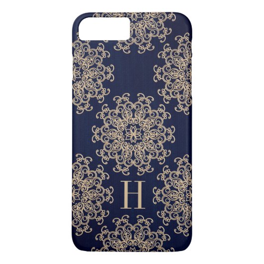 Monogramm-Marine-Blau und Goldexotisches Medaillon Case-Mate iPhone Hülle (Rückseite)