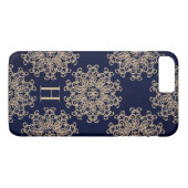 Monogramm-Marine-Blau und Goldexotisches Medaillon Case-Mate iPhone Hülle (Rückseite (Horizontal))