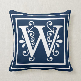 Monogramm-Marine-Blau-Weiß des Buchstabe-W Kissen