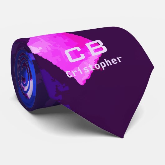 Monogramm Marineblau Indigo lila rosa abstrakt Krawatte (Gerollt)