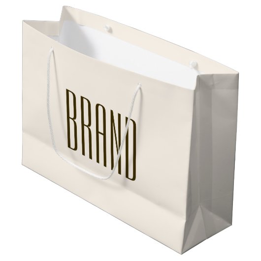 Monogramm, Marke oder Firmenname | Weißbraun Große Geschenktüte (Vorderseite Schrägansicht)