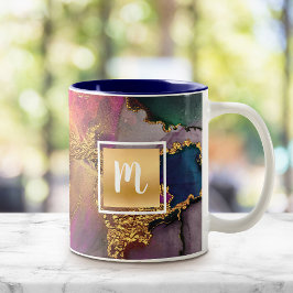 Monogramm Marmor Aquarellgold lila-grün Zweifarbige Tasse