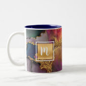 Monogramm Marmor Aquarellgold lila-grün Zweifarbige Tasse (Links)