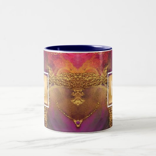 Monogramm Marmor Aquarellgold lila-grün Zweifarbige Tasse (Mittel)