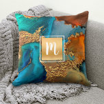 Monogramm Marmor Aquarellgold Türkis Orange Kissen<br><div class="desc">Ein funkelnd, Imitat goldfarbenes Quadrat mit einer Schriftzeichen-Monogramm-Initiale überlagert ein reichhaltiges, goldfarbenes, türkisblaues und gelb-orangefarbenes Aquarell auf diesem eleganten, trendigen, mädchenhaften, modernen, monogrammatierten Kissen. Macht jedes Mal, wenn Sie sich entspannen, ein lustiges und stilvolles Statement. Eine tolle Ergänzung zu Ihrem Wohnzimmer oder Schlafzimmer sowie ein wunderbares Geschenk für einen Freund!...</div>