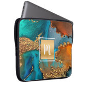 Monogramm Marmor Aquarellgold Türkis Orange Laptopschutzhülle (Vorne Rechts)