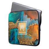 Monogramm Marmor Aquarellgold Türkis Orange Laptopschutzhülle (Vorderseite Links)