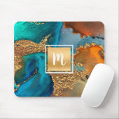 Monogramm Marmor Aquarellgold Türkis & Orange Mousepad (Mit Mouse)