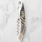 Monogramm Marmor Geode Schwarze Imitat Gold Chic Kellnermesser (Vorderseite)