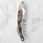 Monogramm Marmor Geode Schwarze Imitat Gold Chic Kellnermesser (Rückseite)