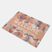 Monogramm Marmor kariert braun-orange Creme lila Fußmatte (Schrägansicht)