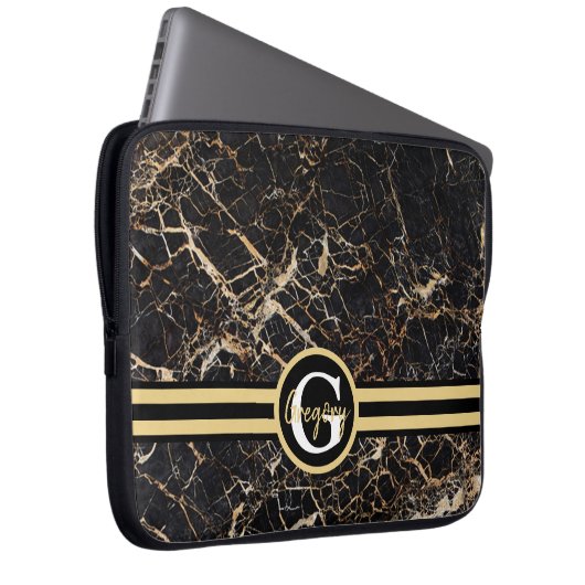 Monogramm-Marmor Laptopschutzhülle (Vorne Rechts)